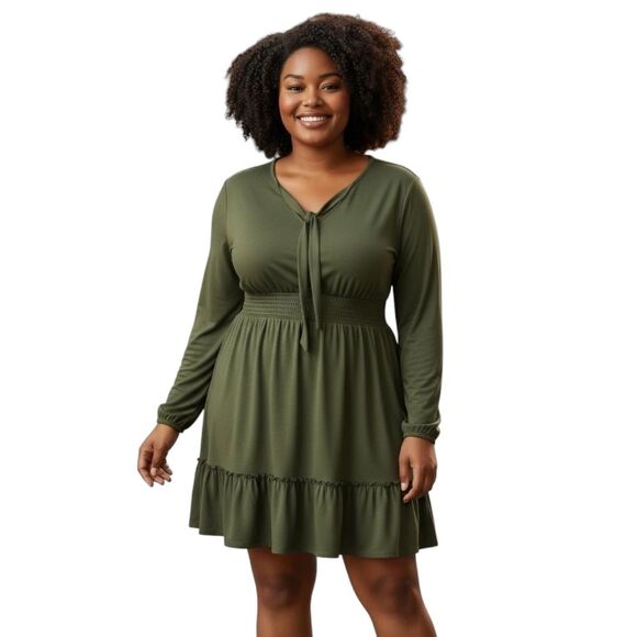 Unbranded Dresses & Skirts - BOHO Green Midi DRESS XL BACK TIERED V NECK